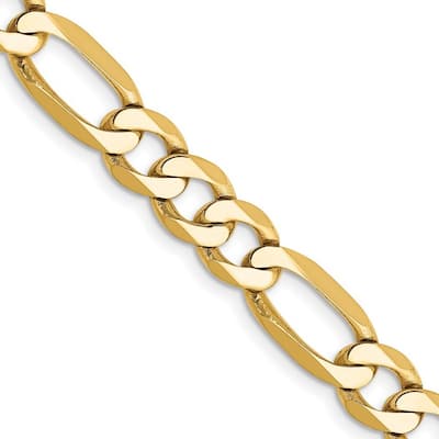 Curata 14k Yellow Gold Solid Polished 7mm Flat Figaro Chain Bracelet Lobster Claw