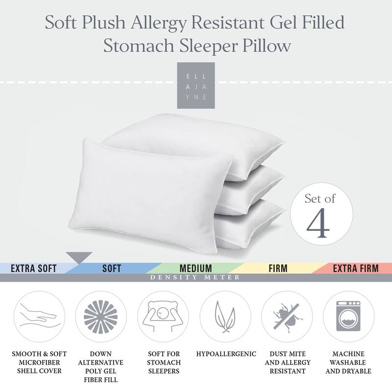 Ella Jayne Signature Plush Soft Allergy-Resistant Down Alternative Stomach Sleeper Pillow, Set of 4 - White