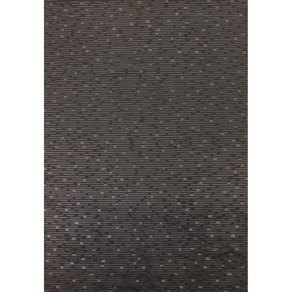 Striped Black Nepalese Indian Area Rug Hand-Knotted Wool Carpet - 9'0" x 11'8"