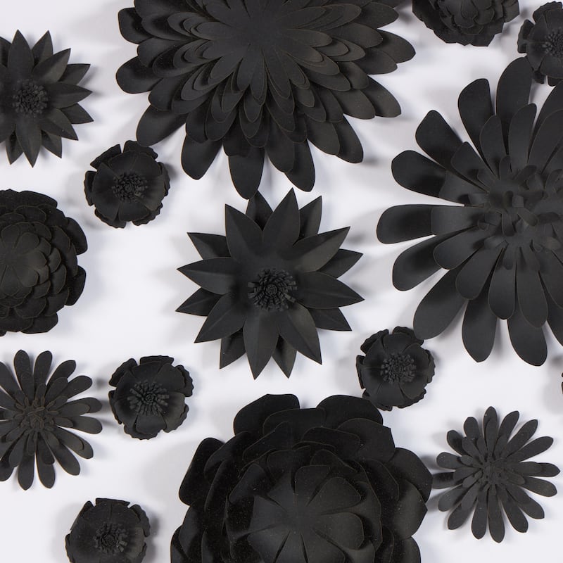 Paper Floral Cluster Shadow Box with Varying Shapes and Sizes - Black - Roche River Decor