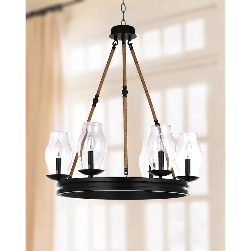 SAFAVIEH Lighting Alejandra Adjustable 6-Light Black/ Brown Chandelier - 25"x25"x34 -104" - Black/Brown