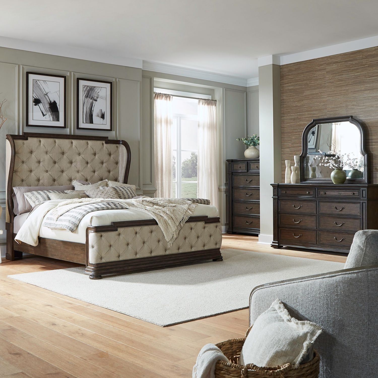 Liberty Furniture Provence Park Shelter Bed, Dresser & Mirror, Chest, Night Stand - King or Queen