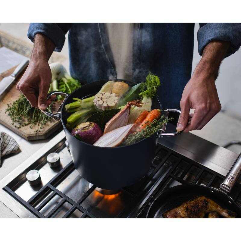 Joseph Joseph Space Ceramic Non-Stick 8.5 Qt. Stock Pot with Folding Handles and Lid