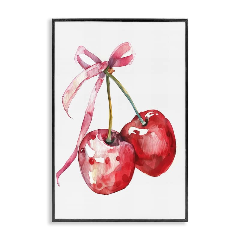 Stupell Cherries Tied in Ribbon Framed Giclee Art Design By LSR Design Studio - 20 x 30 - Black