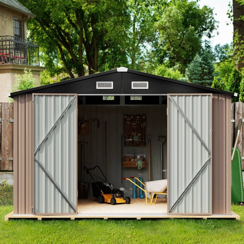 8 x 10 FT Patio Metal Storage Shed with Vents and Doorknobs