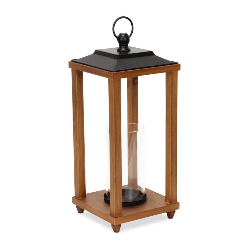 Small Open Side Candle Lantern with Glass Insert - 20.5" - Brown and Black