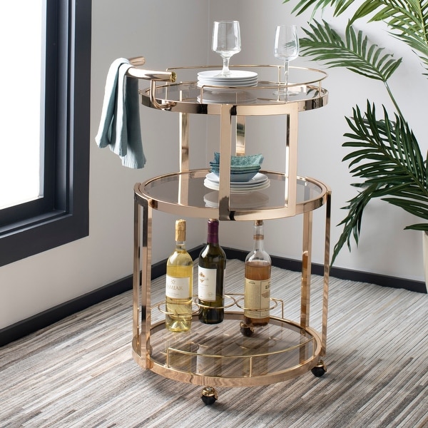 Safavieh Rio 3 Tier Round Bar Cart-Gold / Tea - 22.1" x 19.7" x 34.3". Opens flyout.