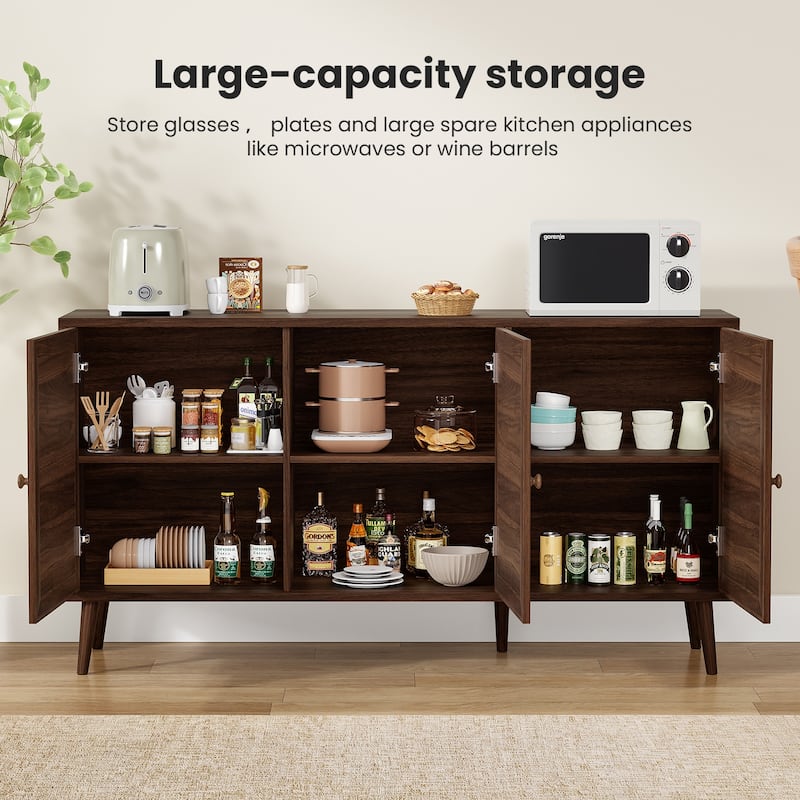 Sideboard Buffet Cabinet with 3 Rattan Doors,Modern Kitchen Storage Console Cabinet for Entryway Living Room (Large)