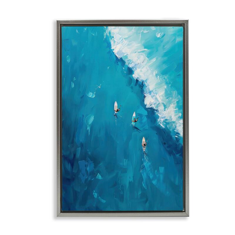 Stupell Aerial Surfers Approaching Wave Framed Floater Canvas Wall Art Design By LSR Design Studio - 21 x 31 - Grey