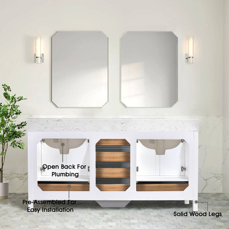 OpalithD 72 in. Bathroom Vanity with Double Sinks, Wood Bath Cabinet with Top
