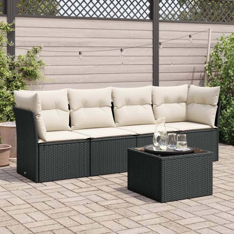 vidaXL Garden Sofa Set Black, Cream White - Black and cream 5 Piece With table