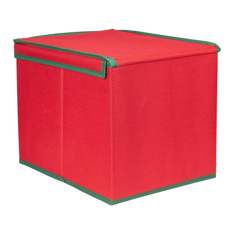 13" Red Green Christmas Ornament Storage Box With Removable Dividers