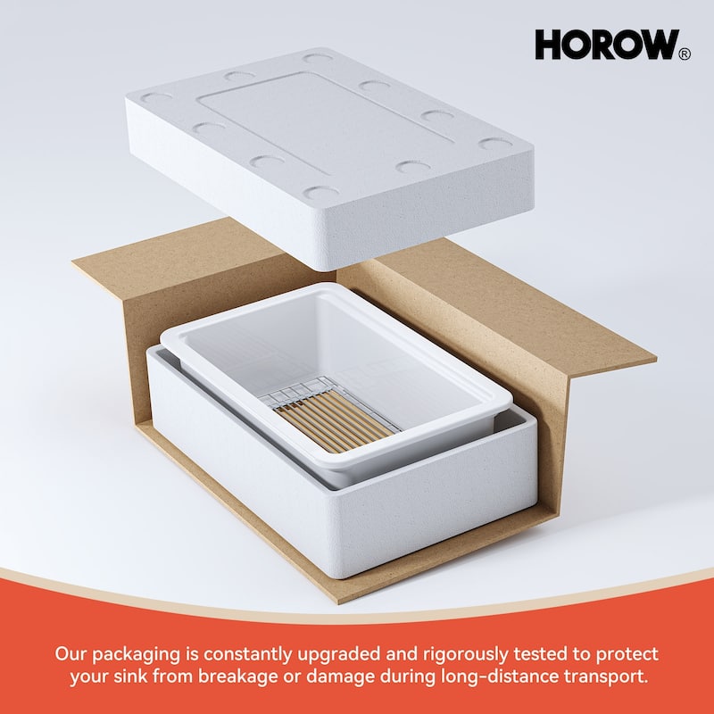 HOROW 30 in. Drop-In Single Bowl White Ceramic Kitchen Sink Standard and Bottom Grid, Drain Assembly, Cutting Board