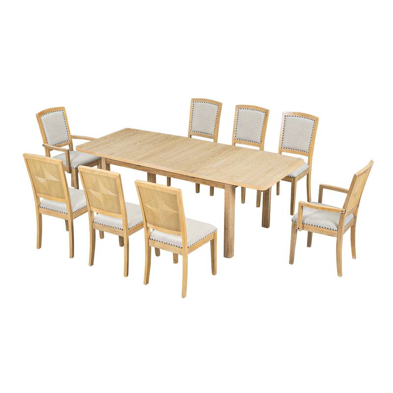 Merax 9 Pieces Rustic Extendable Dining Table Set