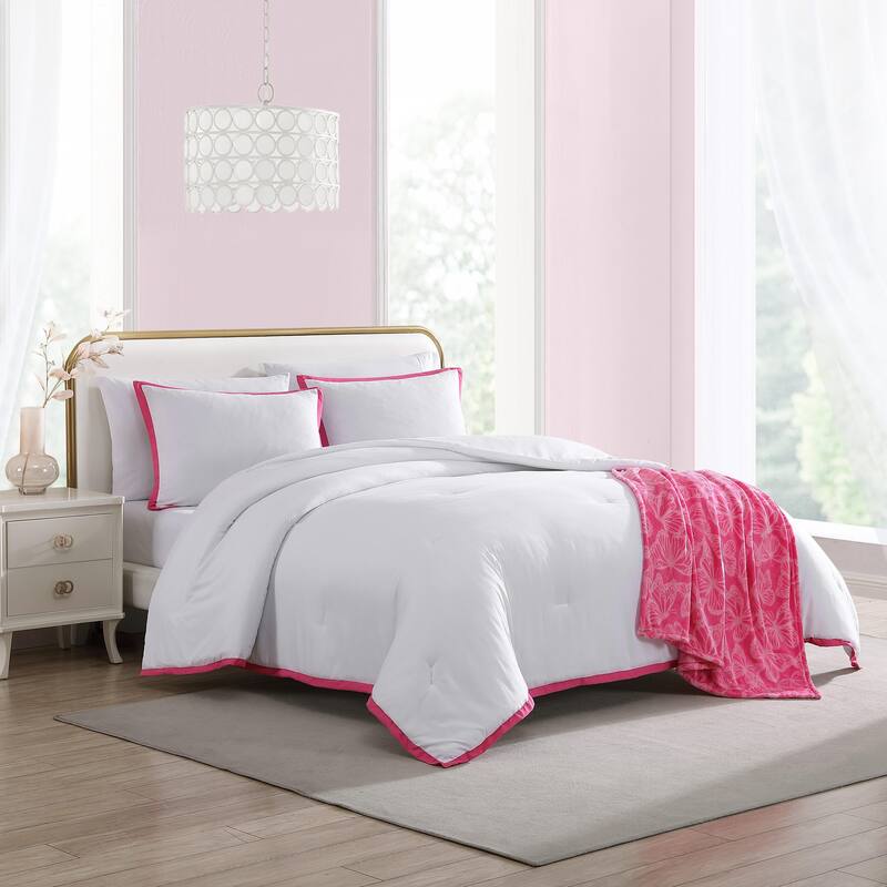 Betsey Johnson Signature Hotel Solid Comforter Bonus Set - White/Pink - Twin