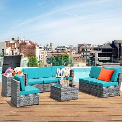 8 PCS Patio Furniture Set Rattan Conversation Set with Storage Box
