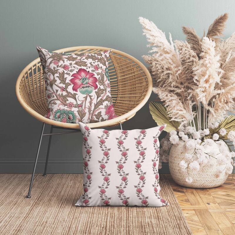 Mughal Era Garden Treasures Indoor/Outdoor Reversible Throw Pillow Pink and Camel