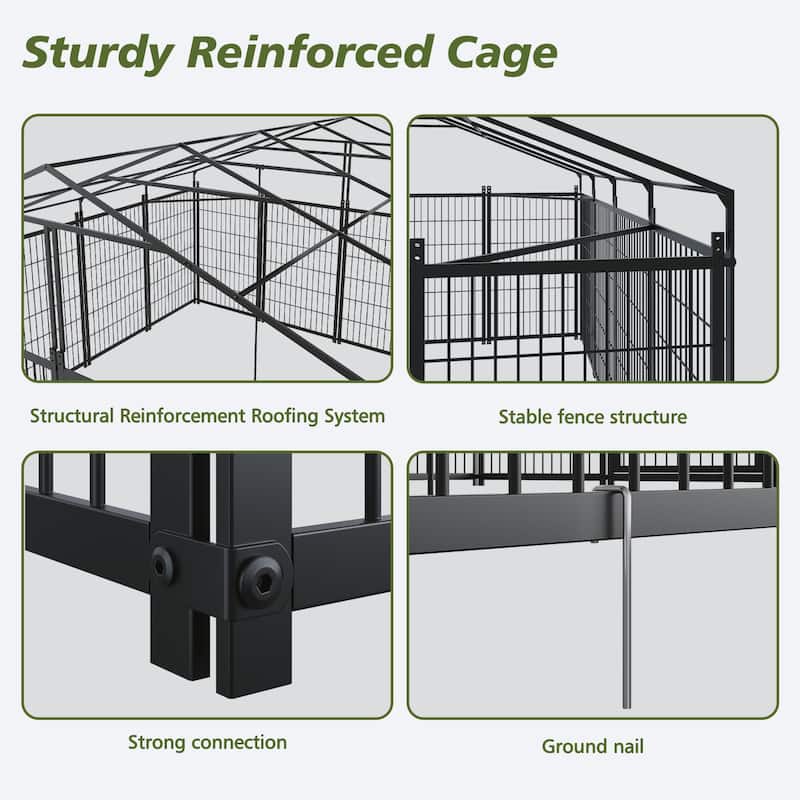 GDF Studio - Rockwell Extra Large Outdoor Dog Kennel with Roof Cover & Feeding System