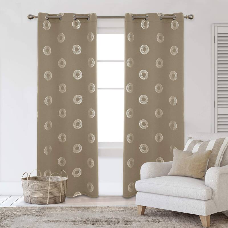 Concentric Circles Pattern Room Darkening Curtain 2 Panels - 42Wx95L-2PC - Khaki