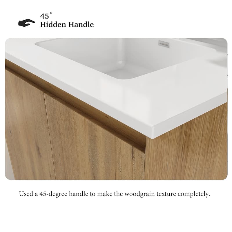 Freestanding Bathroom Vanity Set in Oak with Integrated Solid Surface Sink