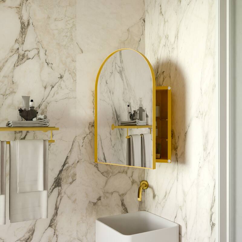 18x24 Inch Metal Corner Medicine Cabinet with Arched Mirror