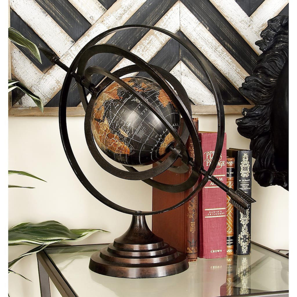 Black Aluminum Metal Armillary Compass Globe - 19 x 12 x 17