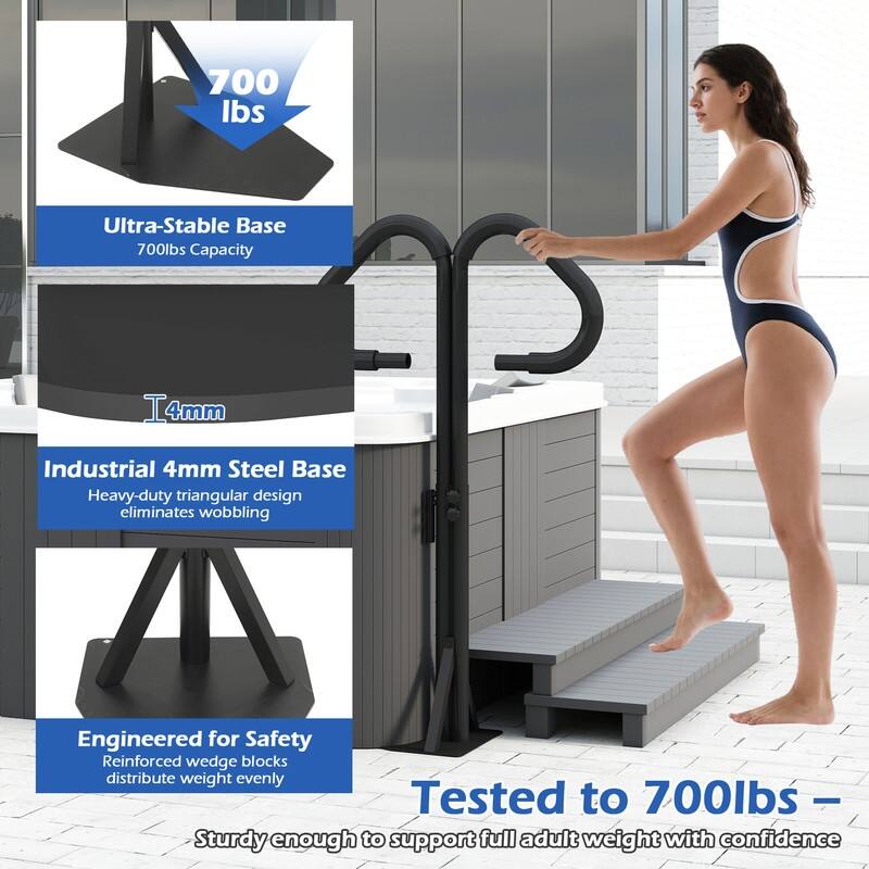 Domi Hot Tub Handrail, Aluminum Spa Hand Rail with 44"-60" Adjustable Height & 360° Swivel, Safety Side Handrails