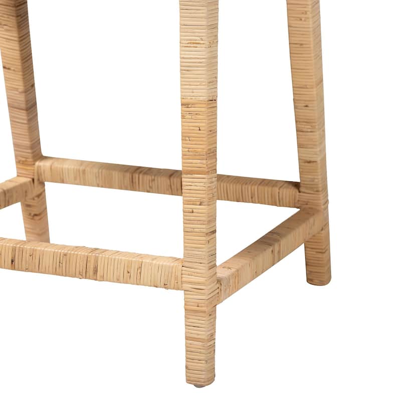Alexis Natural Rattan Counter Stool - Handcrafted Wingback Counter Chair with Woven Back and Removable Seat Cushion