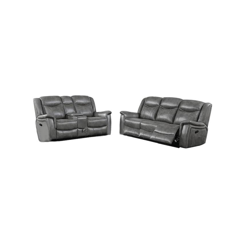 2 Piece Upholstered Reclining Sofa Set in Cool Grey - Cool Grey - 2 Piece