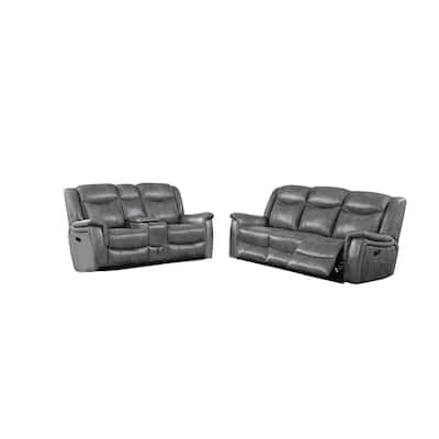 2 Piece Upholstered Reclining Sofa Set in Cool Grey - Cool Grey