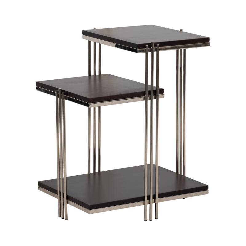 Metal and Mango Wood Three-Tier Accent Table - 20" x 15" x 24"