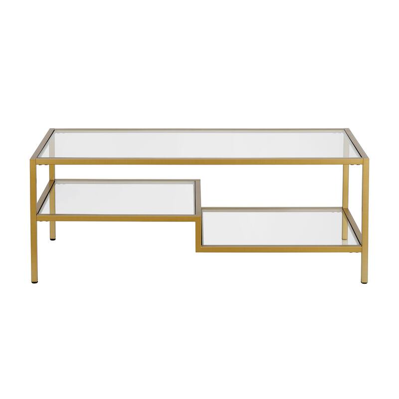 45" Contemporary Rectangular Glass Coffee Table with 2 Storage Shelves for Living Room - 45"L x 22"W x 17"H