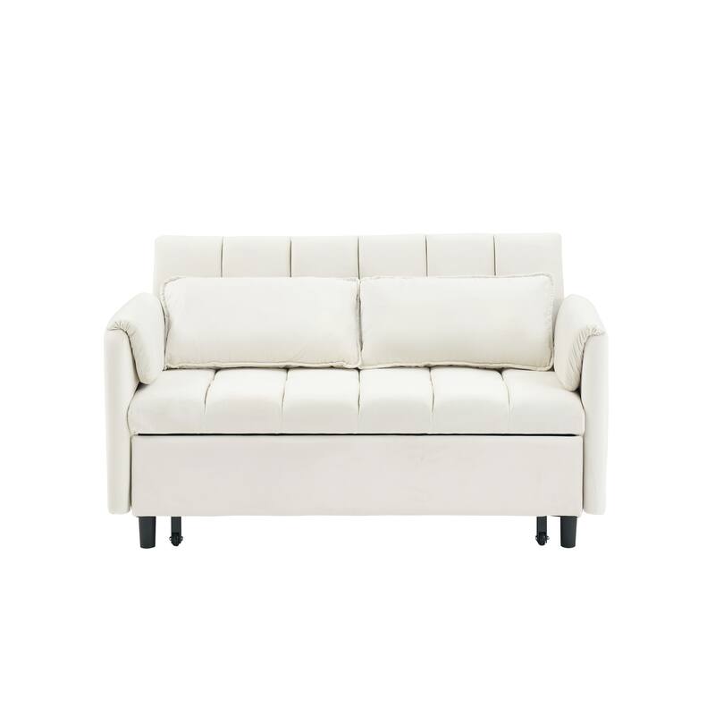 Modern Velvet Sofa, Sofa Pullout Bed, Small Love Seat Casual Sofa With Back, Pillow, Pockets, 3 In 1 Convertible Sleep Sofa Bed