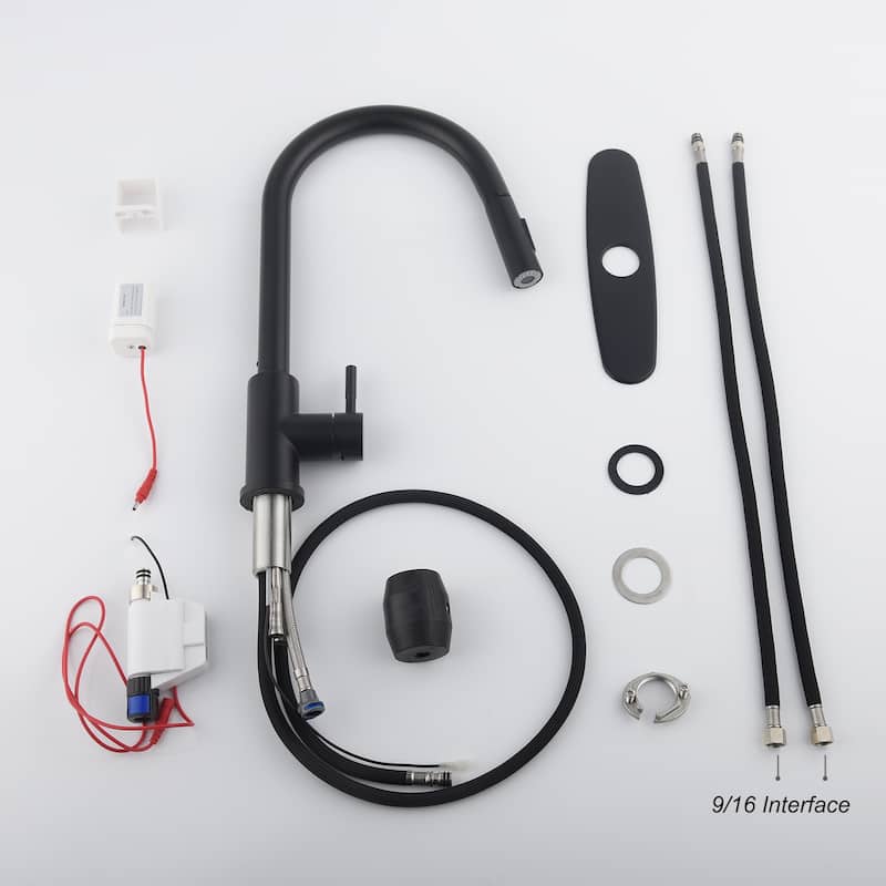 Matte Black Touch Kitchen Faucet with Pull Down Sprayer - spout Height:16.49 inches