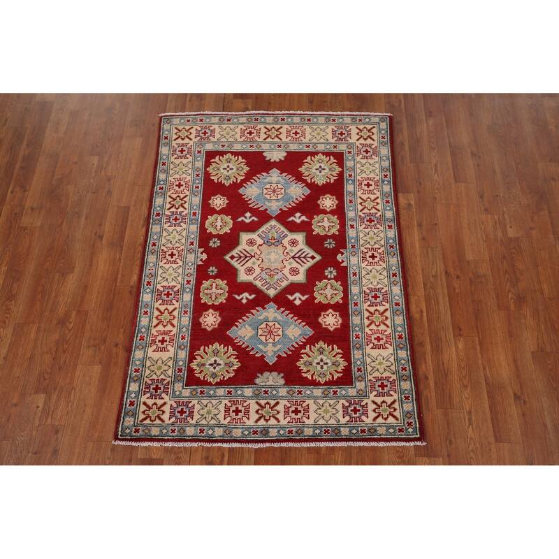 Red Kazak Foyer Rug Hand-Knotted Wool Carpet - 3'3" x 4'6"