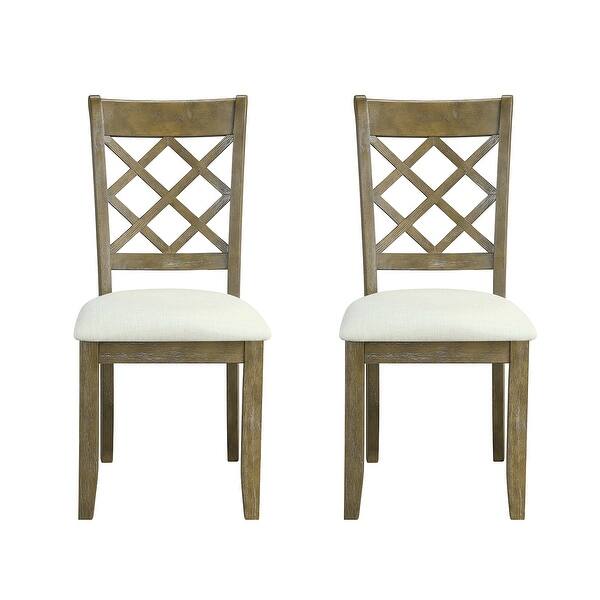 Set of 2 Linen Dining Side Chairs in Beige and Rustic Oak Bed Bath