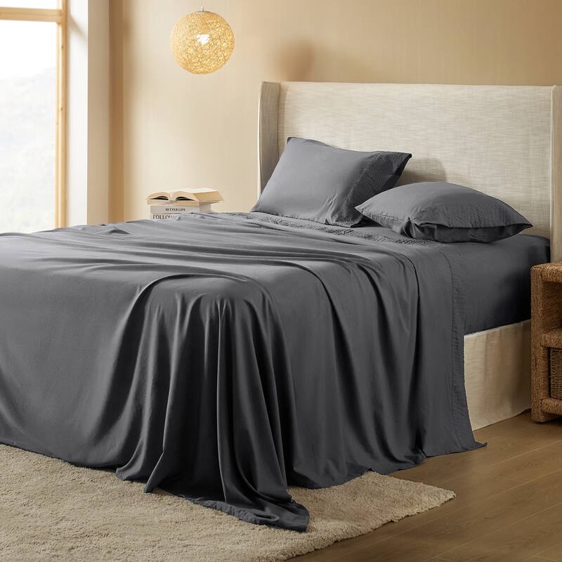 Polyester Bedding Sheets and Pillowcases by HULALA HOME - Grey - King