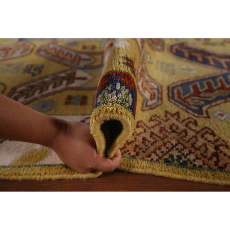 All-Over Geometric Kazak Oriental Area Rug Hand-Knotted Wool Carpet - 7'11"x 9'9"