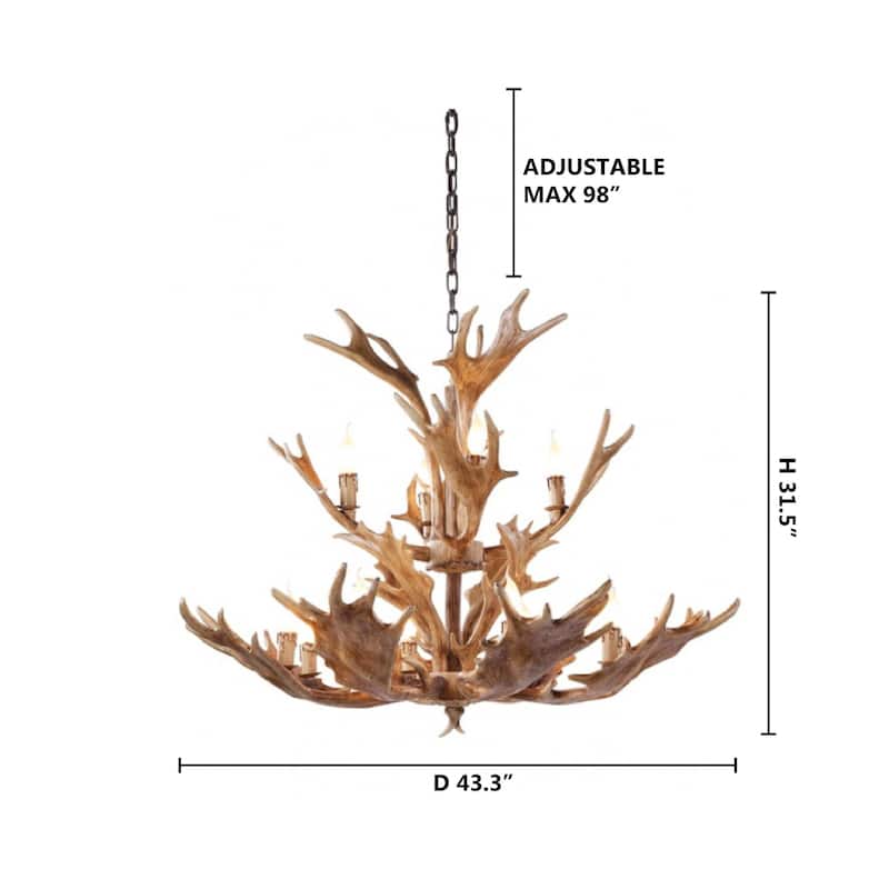 12-Light 2-Tier Polyresin Antler Lighting Fixture
