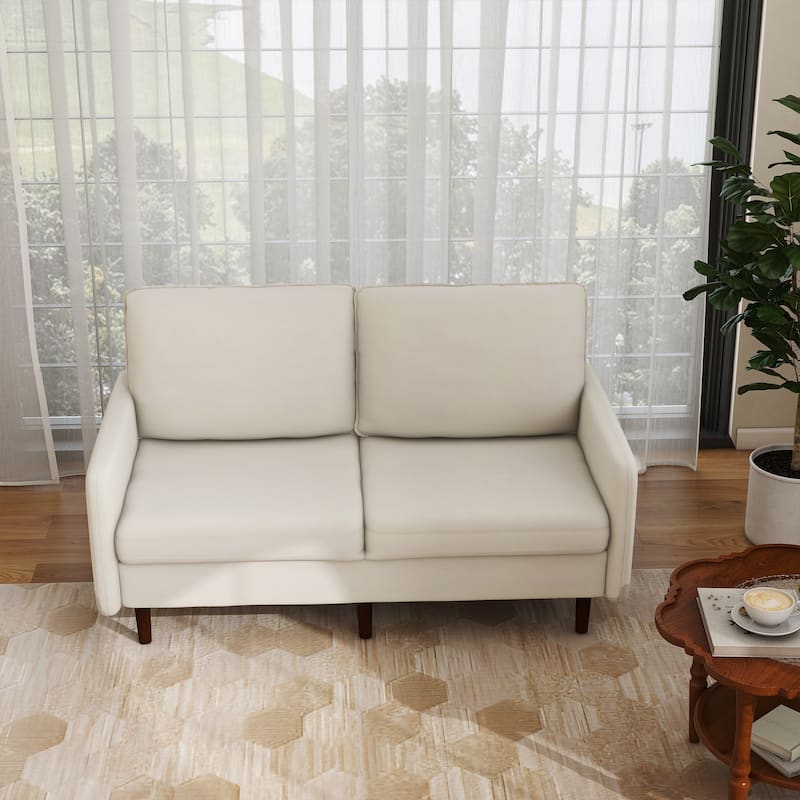 Velvet Loveseat Sofa With Wood Legs - White