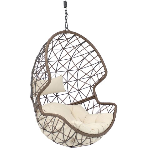 Danielle Hanging Basket Egg Chair Swing - Resin Wicker -Beige Cushions