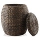 preview thumbnail 6 of 22, Round Water Hyacinth Storage BasketHamper with Lid Espresso