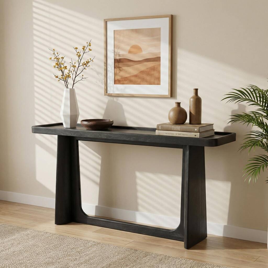 Farmhouse Console Table with Tray Top Design, Solid Wood Frame for Entryway, Living Room or Sofa Back
