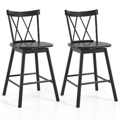 Gymax Windsor Bar Stool Set of 2 24'' Swivel Rubber Wood Dining Chairs