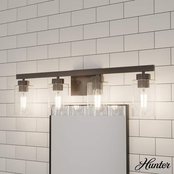 slide 2 of 6, Hunter Hartland Bathroom Vanity Wall Light, Damp Rated - Transitional, Rustic, Contemporary - Clear Seeded Glass 4-Light - Noble Bronze