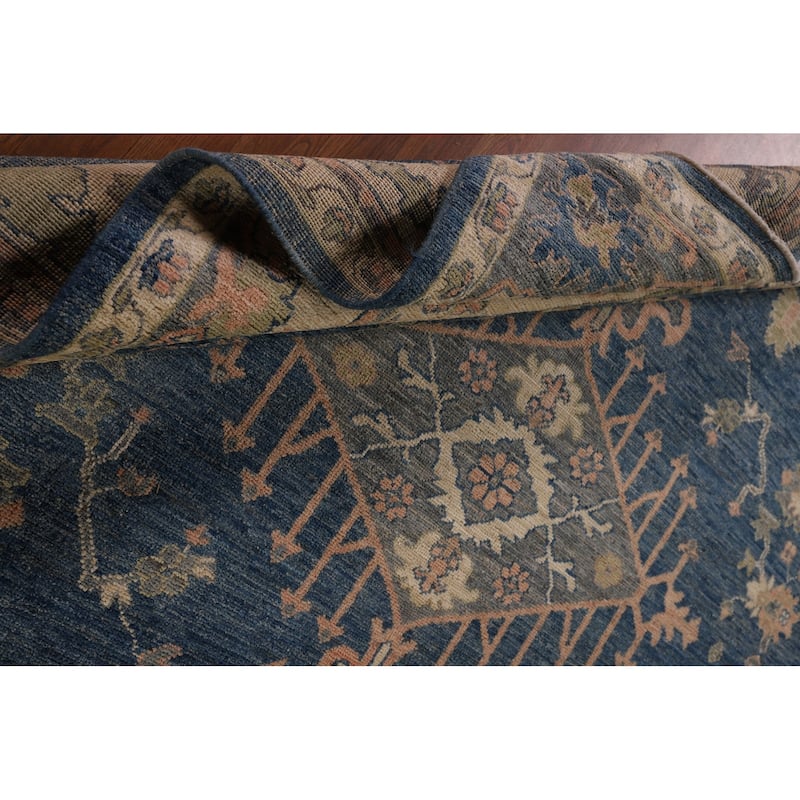 Blue Vegetable Dye Oushak Area Rug Handmade Wool Carpet - 8'5" x 9'9"