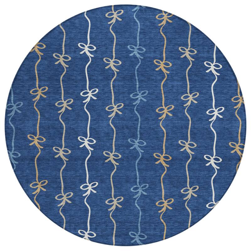 Machine Washable Indoor/ Outdoor Modern Bow Stripe Chantille Rug