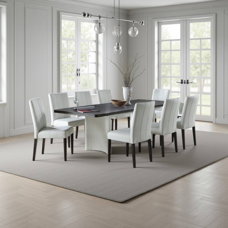 Aren Extendable Dining Table, Double Pedestal, Brown White, 78-96 Inch