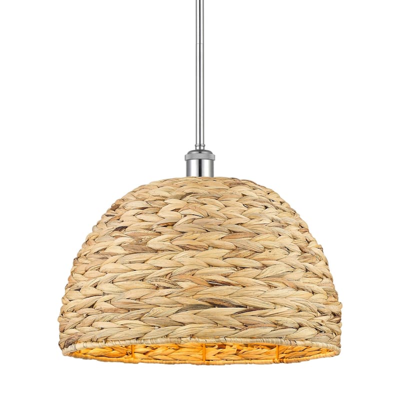 Innovations Lighting 516-1S-13-16 Woven Rattan Pendant Woven Rattan - Polished Chrome / Natural