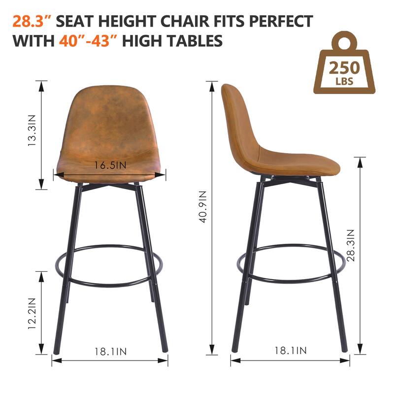 Homy Casa Faux Leather Tech Fabric Bar Stool with Backrest and Black Metal Frame - Counter Height & Bar Height, Rustic Brown